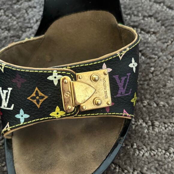 Louis Vuitton Y2K Murakami Black Multicolor LV Buckle Mule Sandals Heels EU 36.5 - Picture 6 of 14